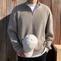 Men's Sweater with Half Zipper – Wool Blend – Relaxed Fit – Rib Knit Design