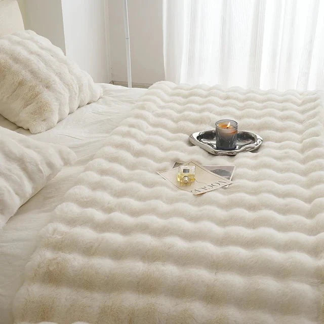 Minimalist Plush Faux-Fur Braided Throw Blanket