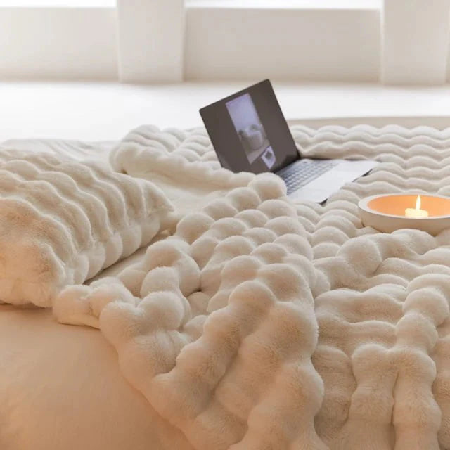 Minimalist Plush Faux-Fur Braided Throw Blanket