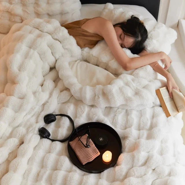Minimalist Plush Faux-Fur Braided Throw Blanket