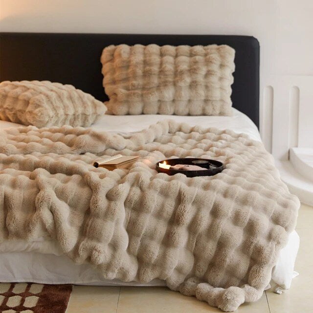 Minimalist Plush Faux-Fur Braided Throw Blanket