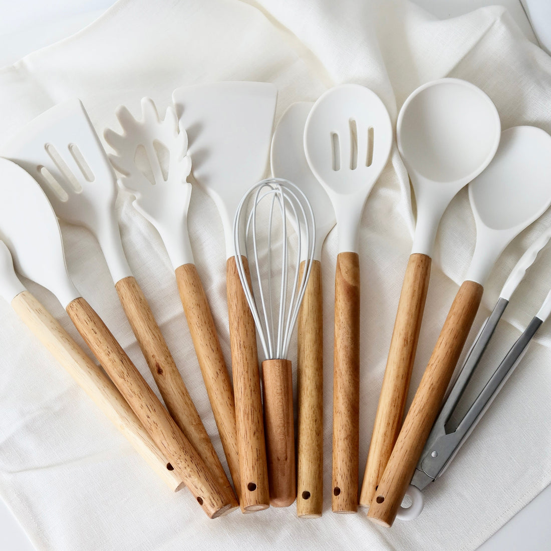 Wood-Handled Heat-Resistant Silicone Utensil Set
