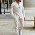 Men's Set in Linen – Relaxed Fit Shirt and Straight Leg Pants – Breathable Lightweight