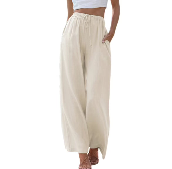 Women's Set - Sleeveless Top & Wide Pants - Breathable Linen Blend - Comfortable Loose Fit