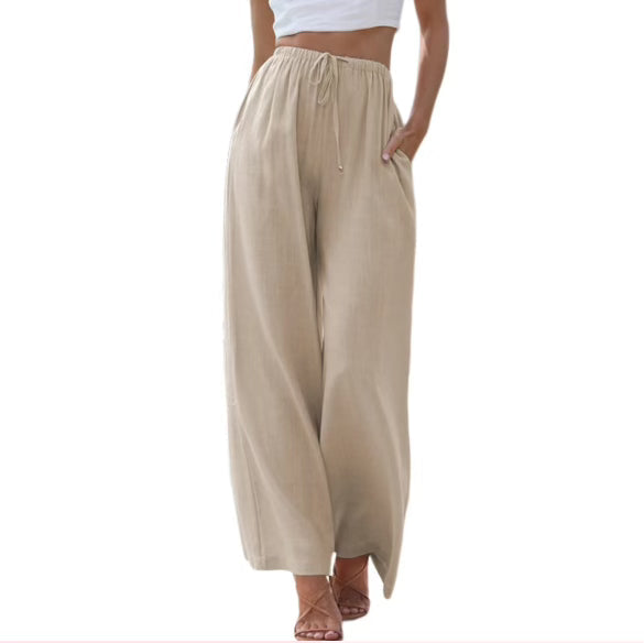 Women's Set - Sleeveless Top & Wide Pants - Breathable Linen Blend - Comfortable Loose Fit