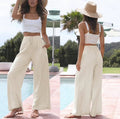 Women's Set - Sleeveless Top & Wide Pants - Breathable Linen Blend - Comfortable Loose Fit