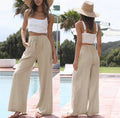 Women's Set - Sleeveless Top & Wide Pants - Breathable Linen Blend - Comfortable Loose Fit