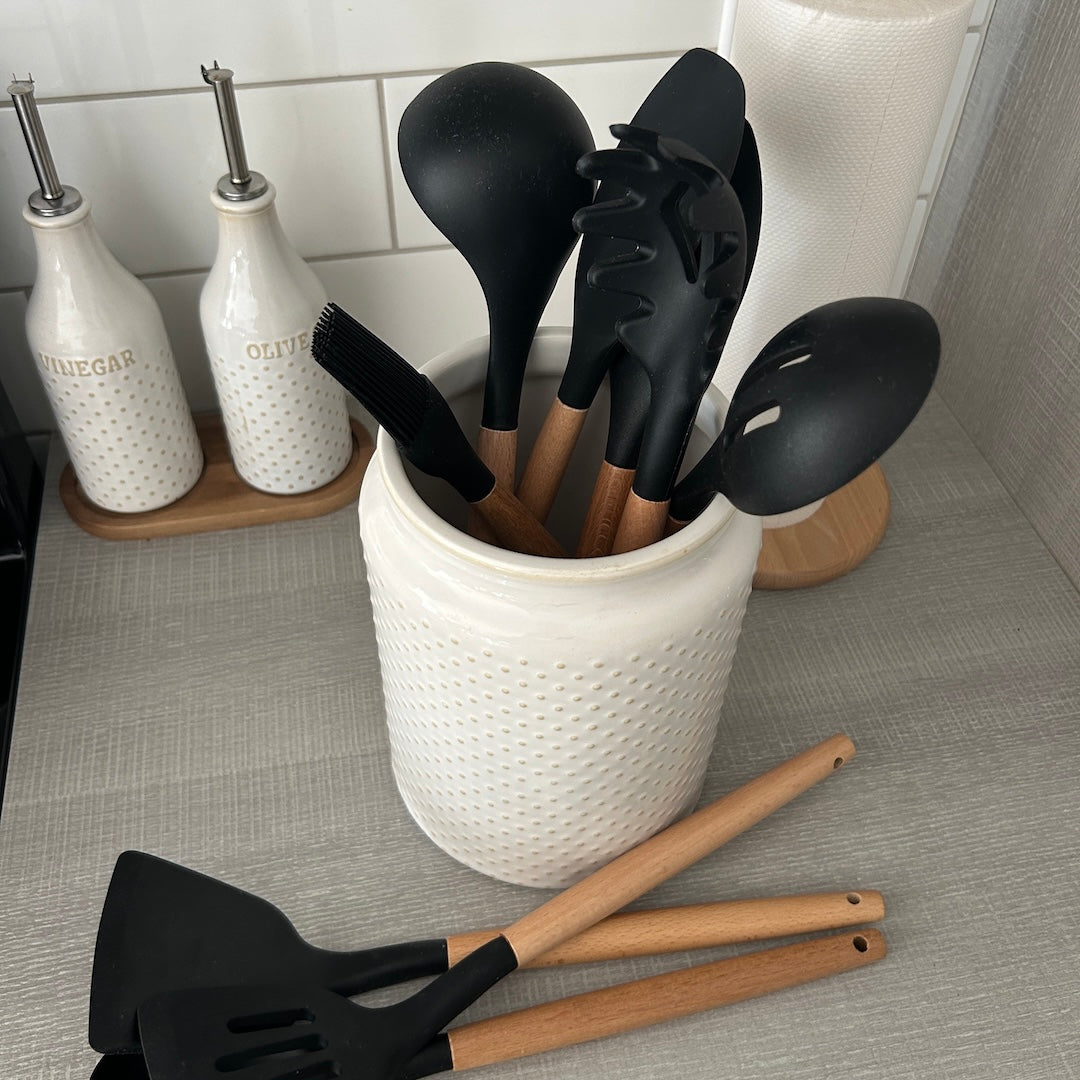 Wood-Handled Heat-Resistant Silicone Utensil Set