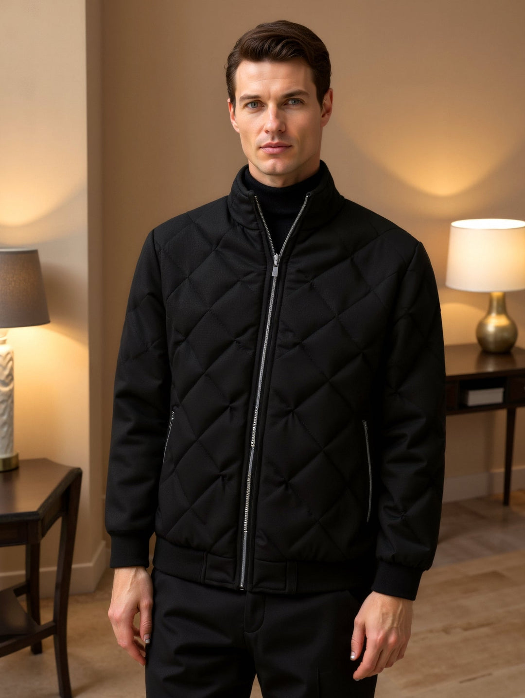 Quilted Stand-Up Collar Bomber Jacket