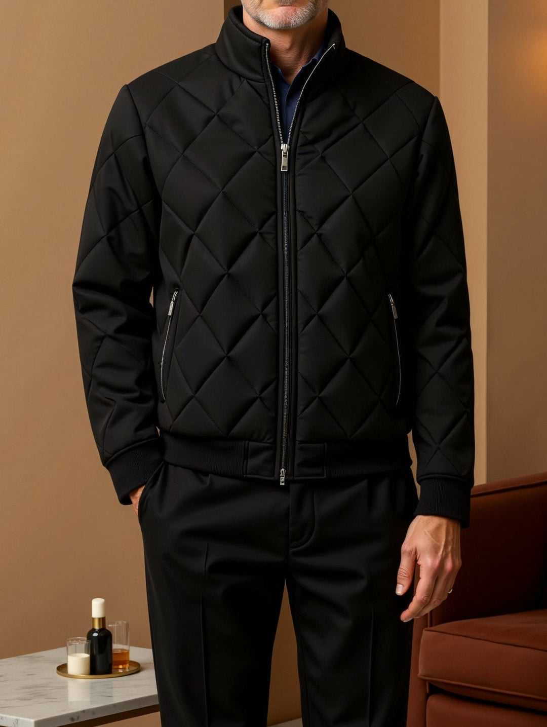 Quilted Stand-Up Collar Bomber Jacket