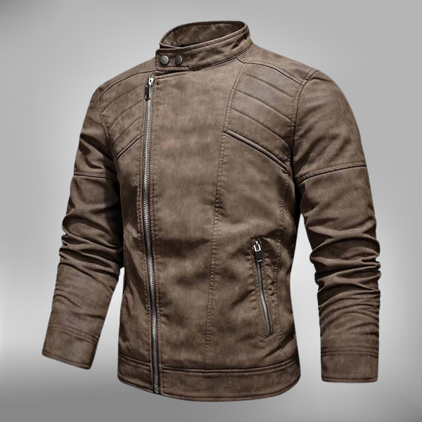 Men’s Jacket - Faux Leather - Slim Fit - Stand Collar - Quilted Shoulders
