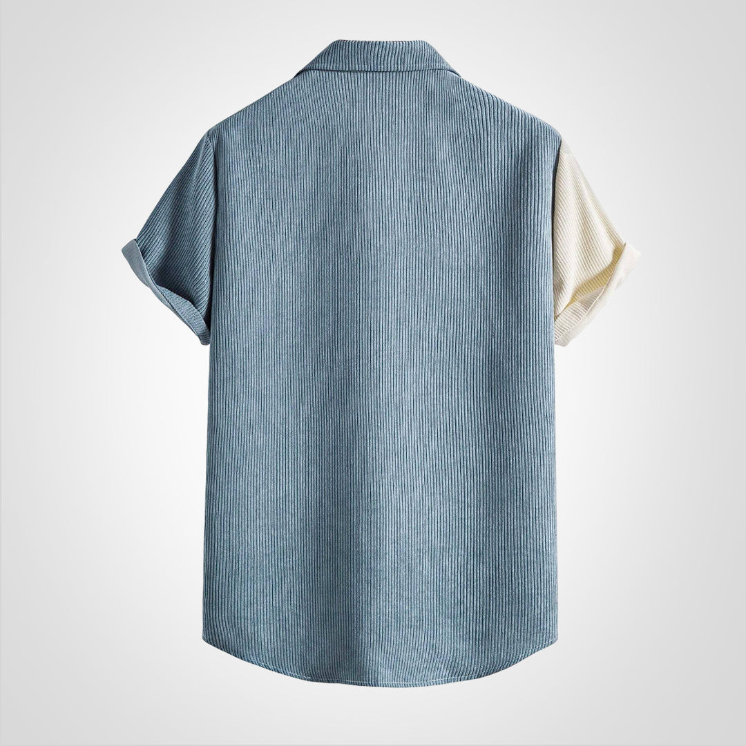 Men's Shirt – Short Sleeve – Button Closure – Color Block Design – Relaxed Fit