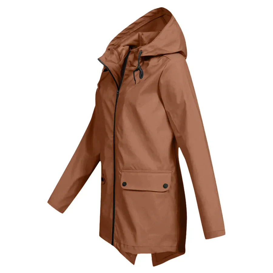 Women's Raincoat - Waterproof with Hood - Zipper & Front Pockets - Comfortable Fit