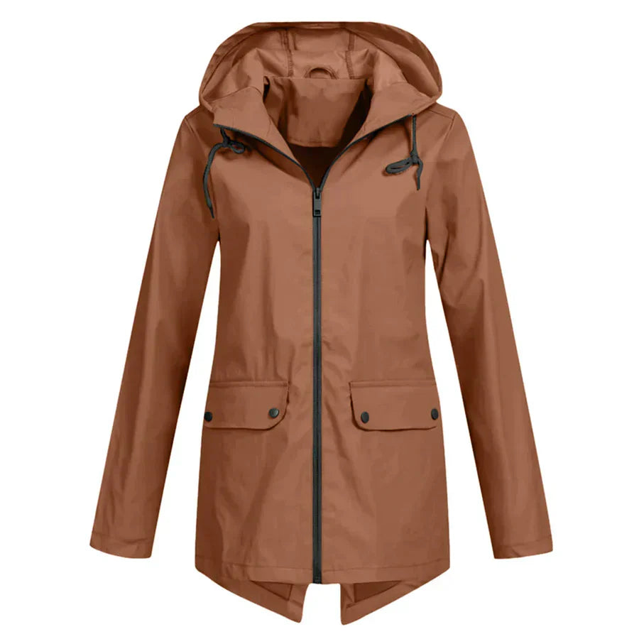 Women's Raincoat - Waterproof with Hood - Zipper & Front Pockets - Comfortable Fit