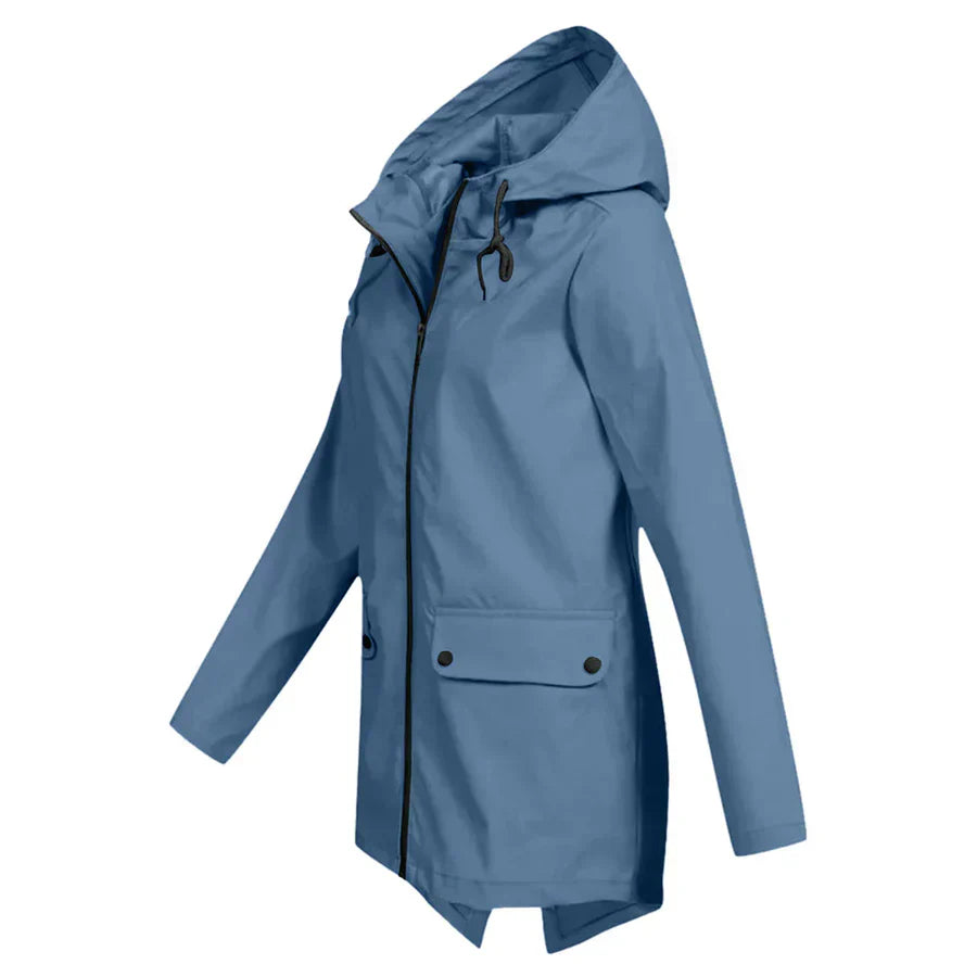Women's Raincoat - Waterproof with Hood - Zipper & Front Pockets - Comfortable Fit