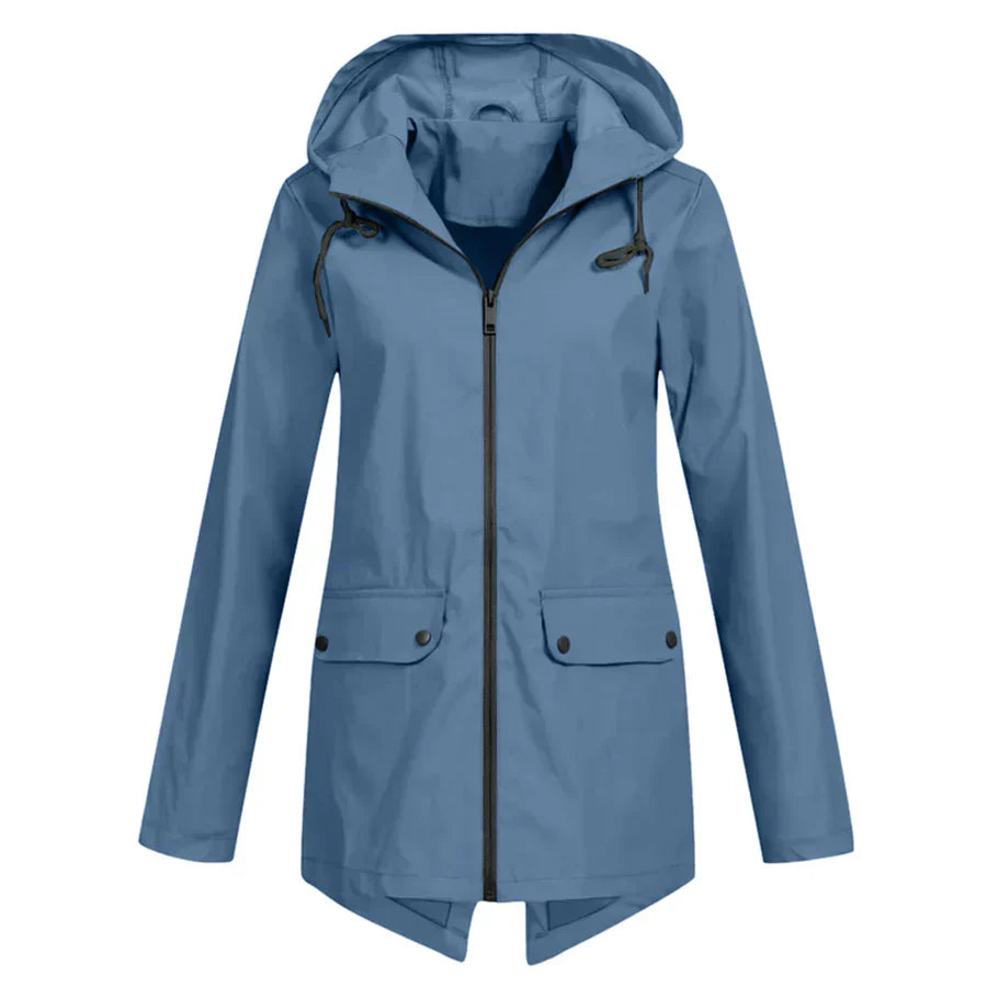 Women's Raincoat - Waterproof with Hood - Zipper & Front Pockets - Comfortable Fit