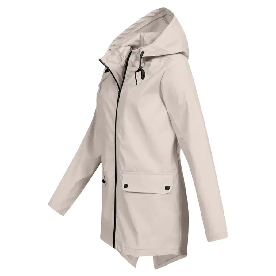 Women's Raincoat - Waterproof with Hood - Zipper & Front Pockets - Comfortable Fit