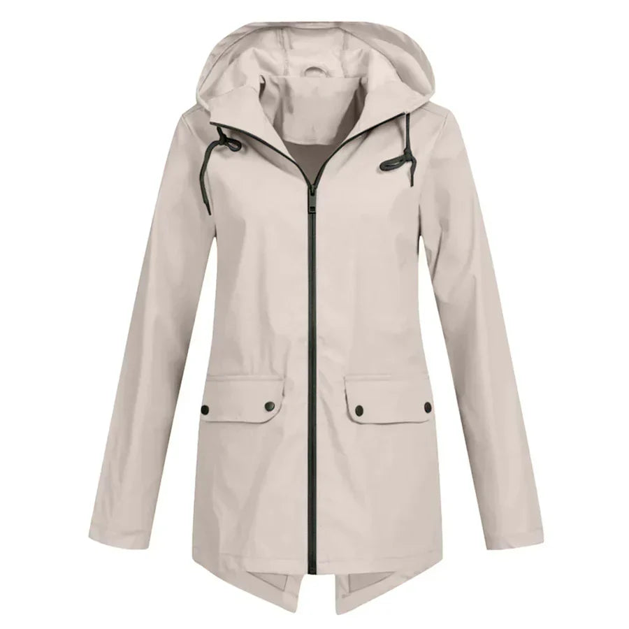 Women's Raincoat - Waterproof with Hood - Zipper & Front Pockets - Comfortable Fit