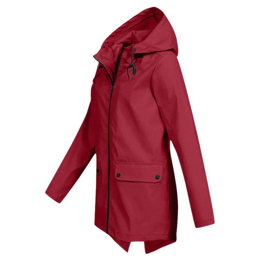 Women's Raincoat - Waterproof with Hood - Zipper & Front Pockets - Comfortable Fit