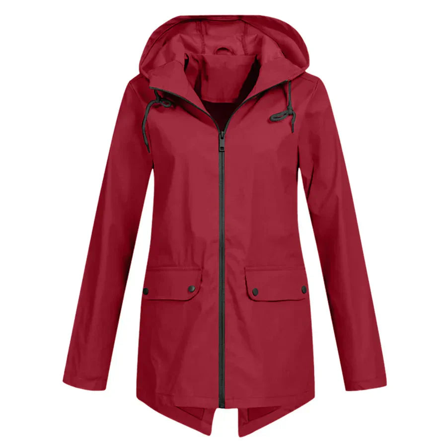 Women's Raincoat - Waterproof with Hood - Zipper & Front Pockets - Comfortable Fit