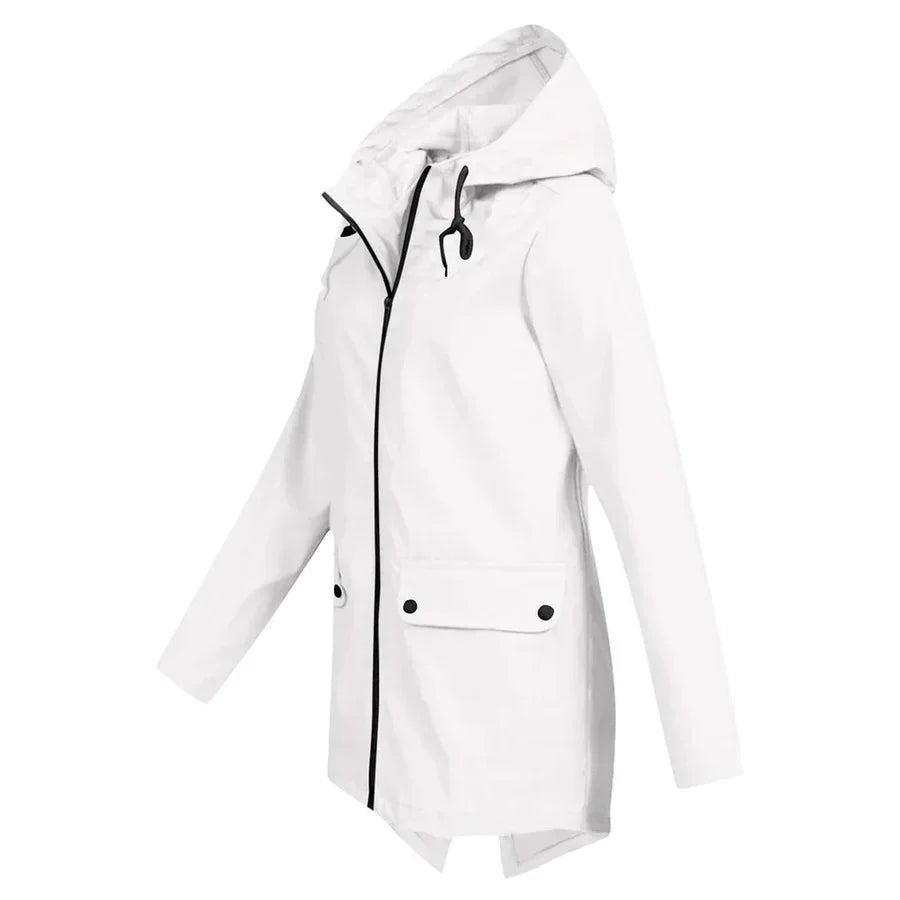Women's Raincoat - Waterproof with Hood - Zipper & Front Pockets - Comfortable Fit
