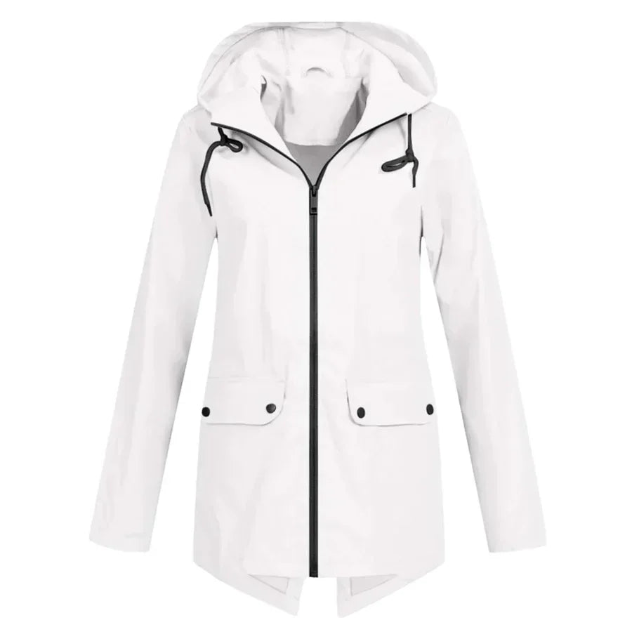 Women's Raincoat - Waterproof with Hood - Zipper & Front Pockets - Comfortable Fit