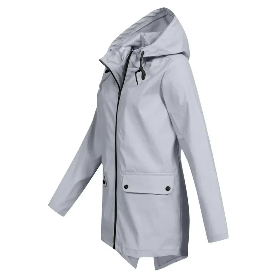 Women's Raincoat - Waterproof with Hood - Zipper & Front Pockets - Comfortable Fit