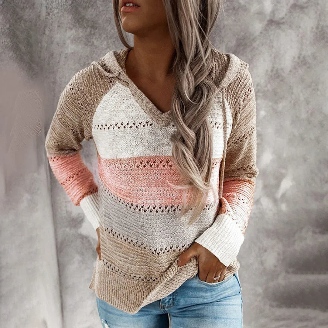 Relaxed Fit Textured V-Neck Hoodie Top