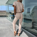 Women's Jumpsuit - Elegant Design - Short Sleeve - Elastic Waist - Comfortable Fit