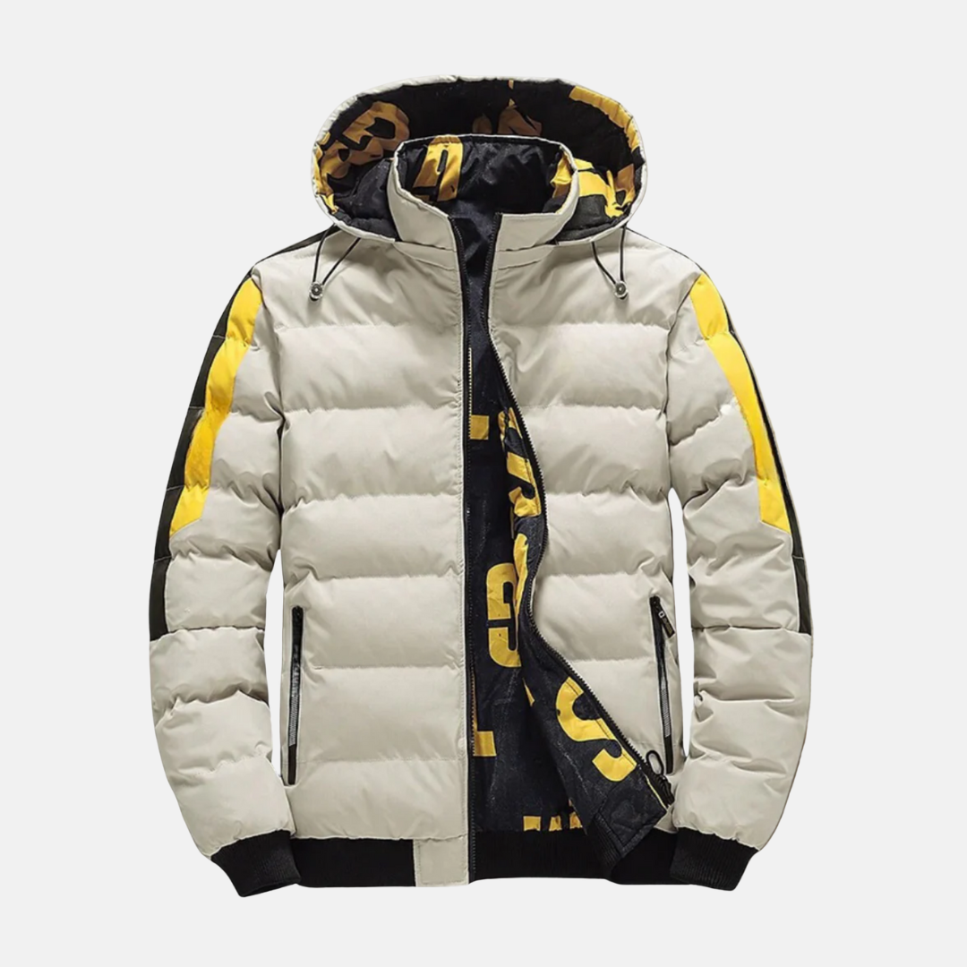 Woven Quilted Hooded Ribbed Jacket