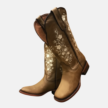 Floral Embroidered Mid-Calf Block Heel Boots