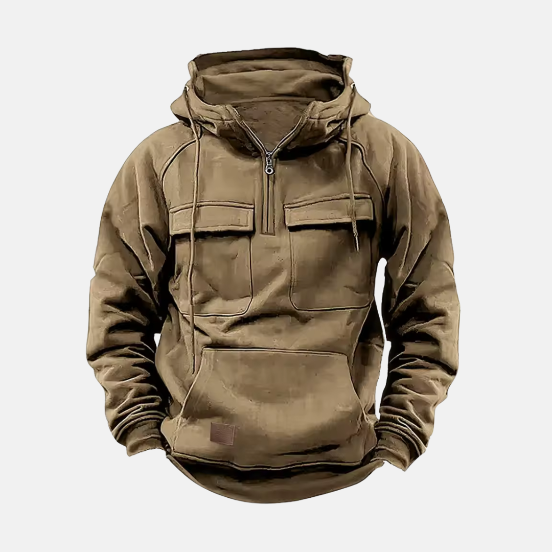 Half Zip Leather-Like Hooded Jacket