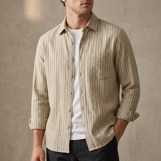 Breathable Vertical Stripe Linen-Blend Relaxed Fit Summer Button-Up