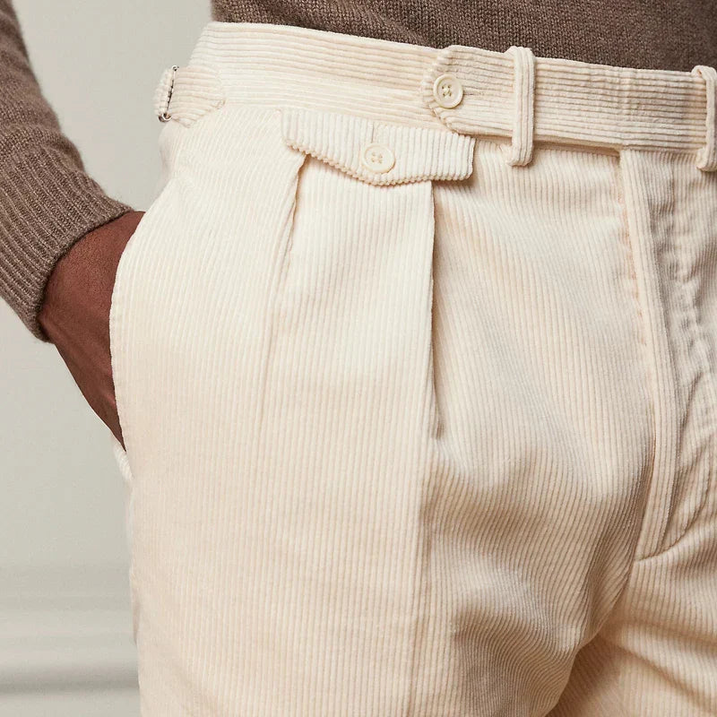 Men's Trousers – Wool Blend – Straight Fit – Single Pleat – Adjustable Waist