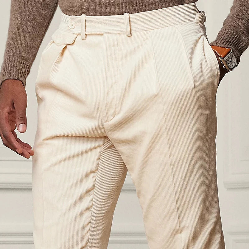 Men's Trousers – Wool Blend – Straight Fit – Single Pleat – Adjustable Waist