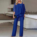 Women's Suit - Elegant Loose Fit - Cape Top & Wide Pants - Party & Formal Use