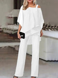 Women's Suit - Elegant Loose Fit - Cape Top & Wide Pants - Party & Formal Use