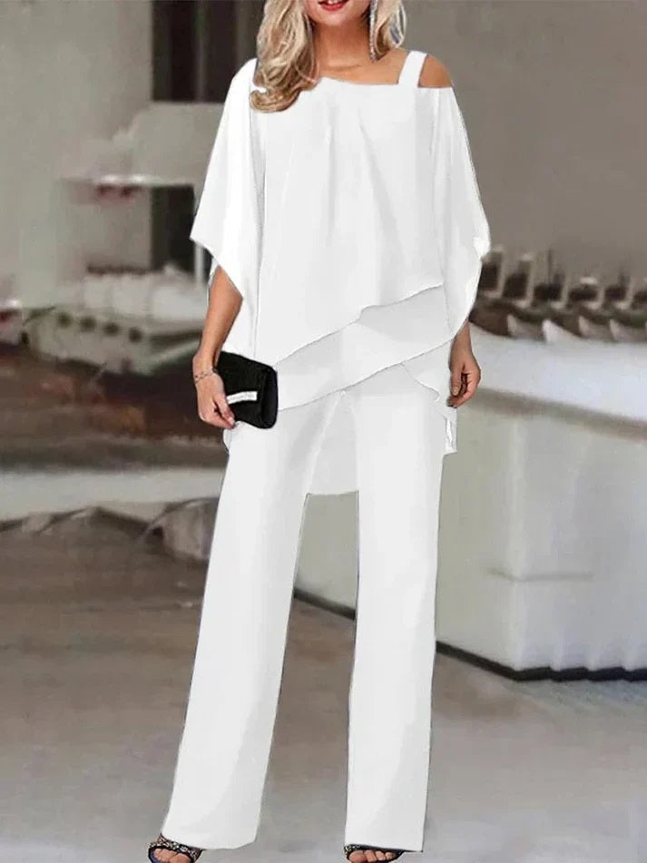 Women's Suit - Elegant Loose Fit - Cape Top & Wide Pants - Party & Formal Use