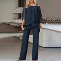 Women's Suit - Elegant Loose Fit - Cape Top & Wide Pants - Party & Formal Use