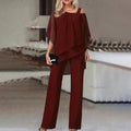 Women's Suit - Elegant Loose Fit - Cape Top & Wide Pants - Party & Formal Use