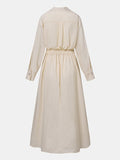 Women's Shirt Dress - Midi Length - Waistband - A-line Fit - Long Sleeves