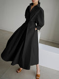 Women's Shirt Dress - Midi Length - Waistband - A-line Fit - Long Sleeves
