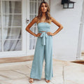 Women's Jumpsuit - Strapless - Waistband - Wide Leg Width - Elegant and Comfortable