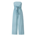 Women's Jumpsuit - Strapless - Waistband - Wide Leg Width - Elegant and Comfortable
