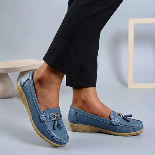 Isla Slip-On Moccasins | Tasseled Topstitching Moccasins