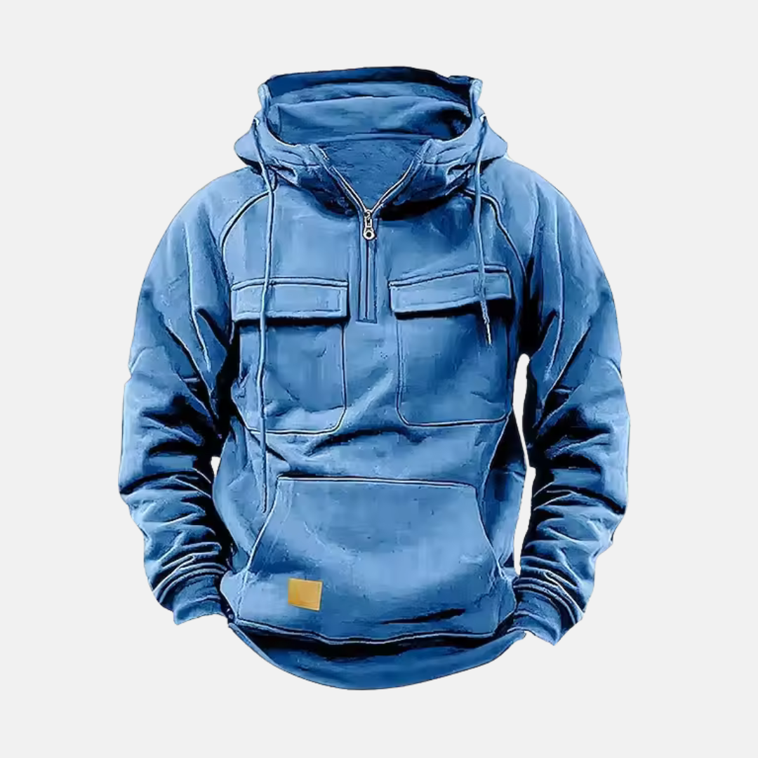 Half Zip Leather-Like Hooded Jacket