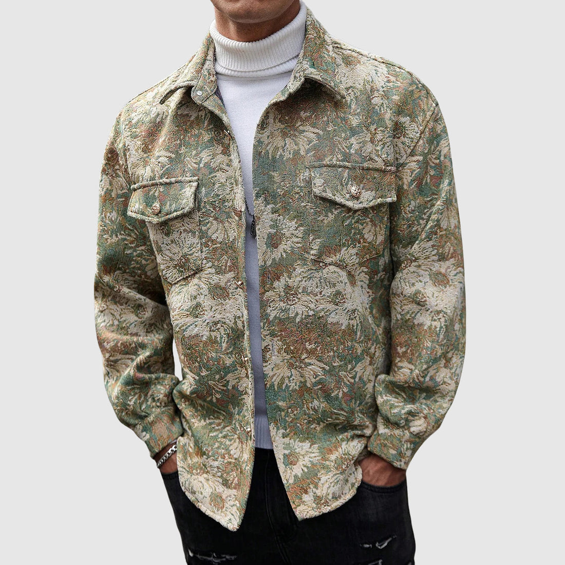 Relaxed Floral Jacquard Utility Jacket
