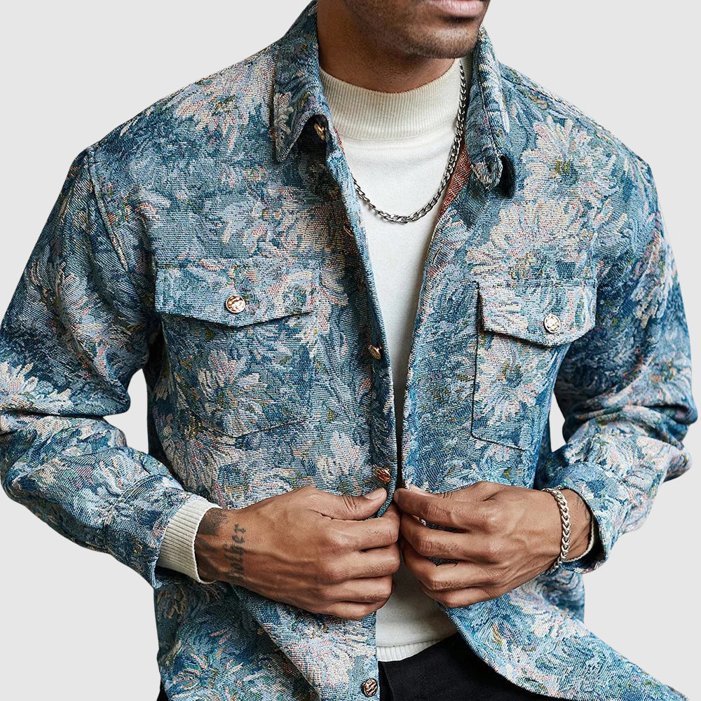 Relaxed Floral Jacquard Utility Jacket