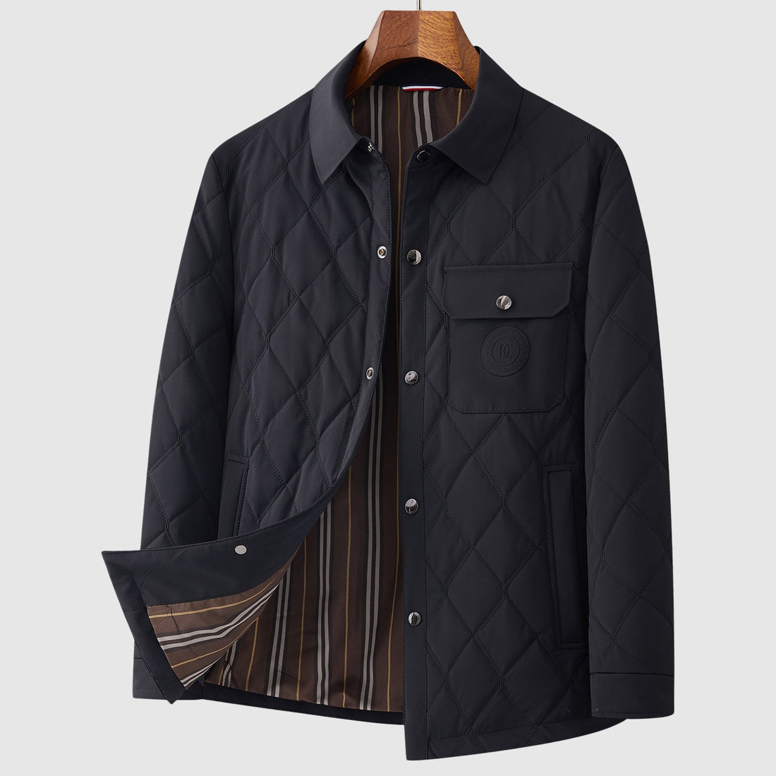 Button Front Diamond Stitch Quilted Jacket