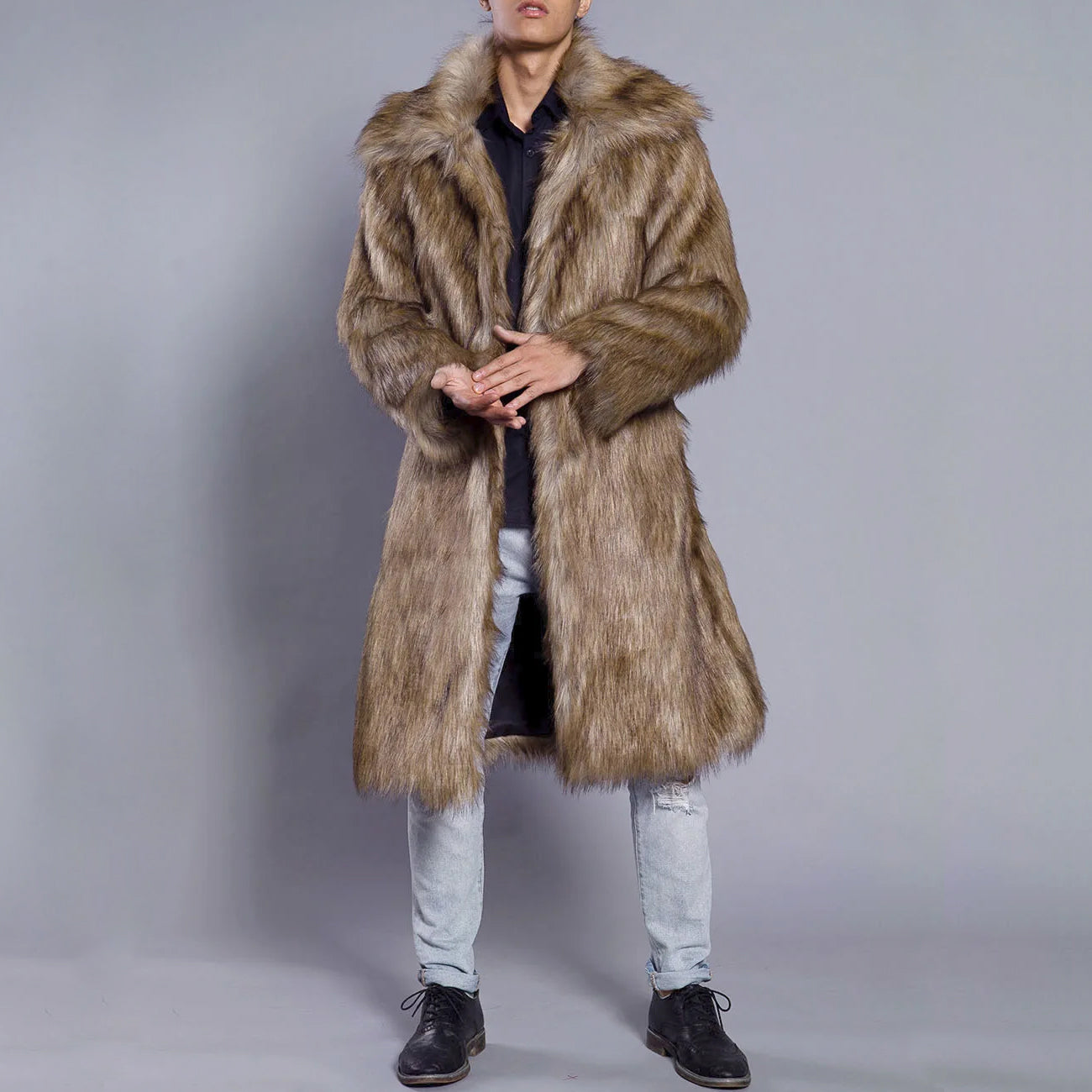 Oversized Voluminous Collar Faux Fur Coat